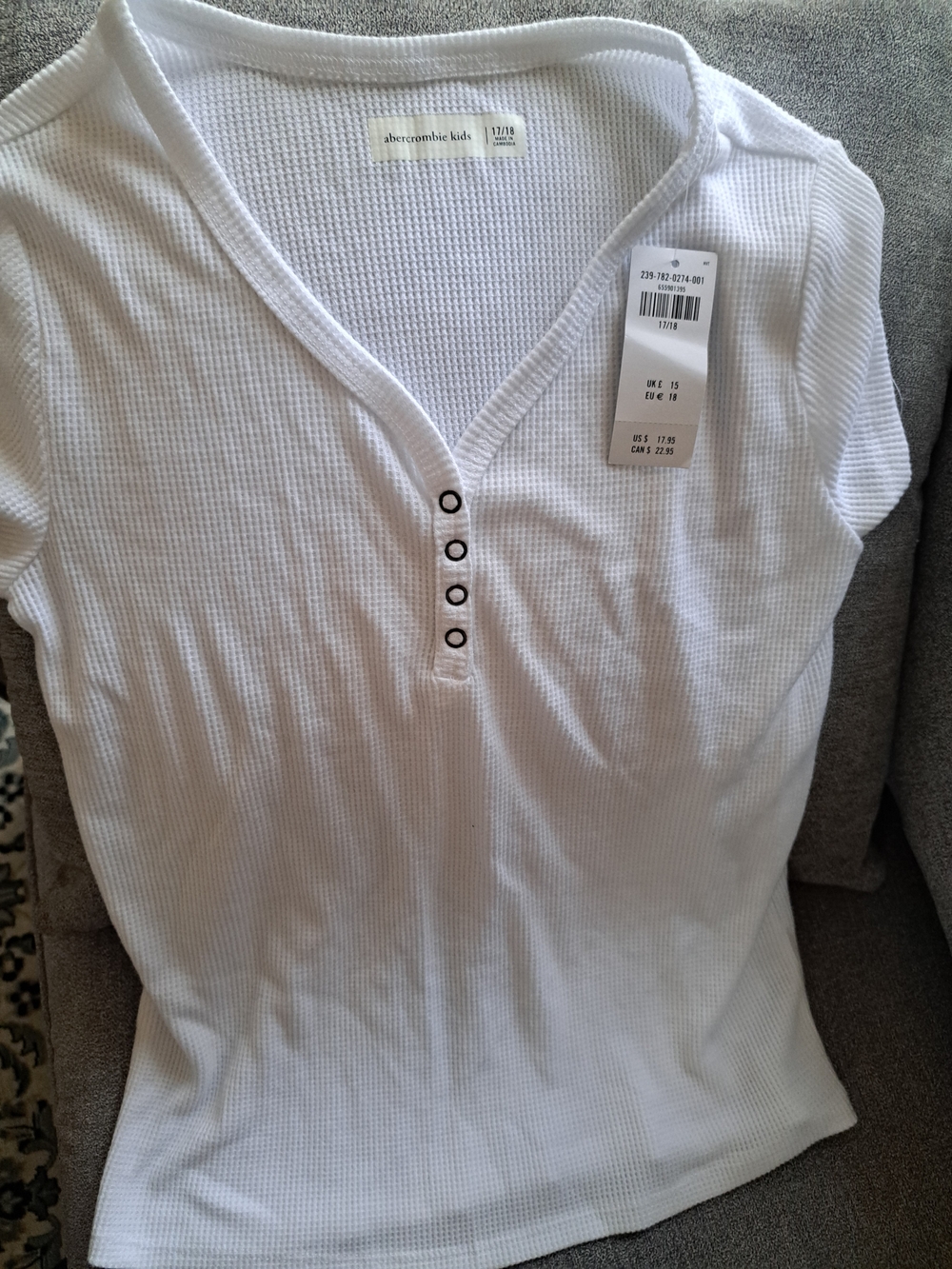 abercrombie kids White Waffle Henley Short Sleeve Tee